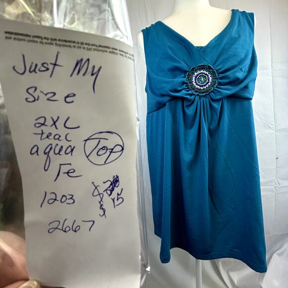 Just My Size JMS size 2xl Women's top sleeveless bling  teal blouse - Picture 7 of 7